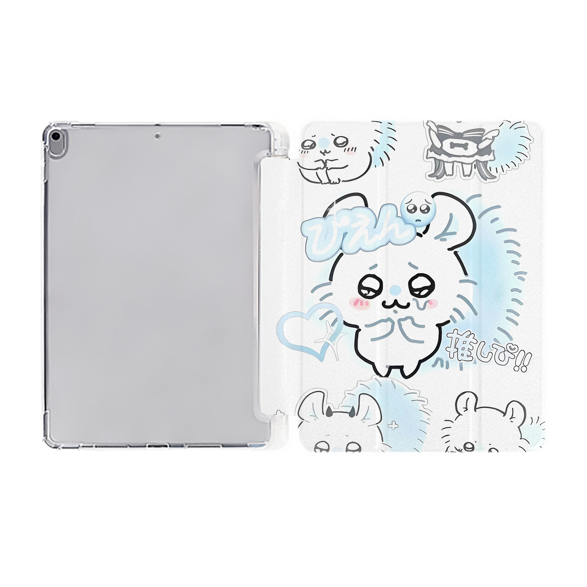 （画像用） ちいかわ Chii-kawa IPad ケース ペン収納付き 三つ折りスタンド PUレザー×シリコン 対応機種9.5/10.5/10.9インチ